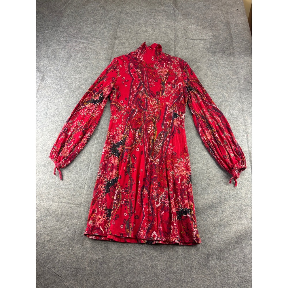 Free People All Dolled Up Red Paisley Mock Neck Open Back Mini Dress Women XS